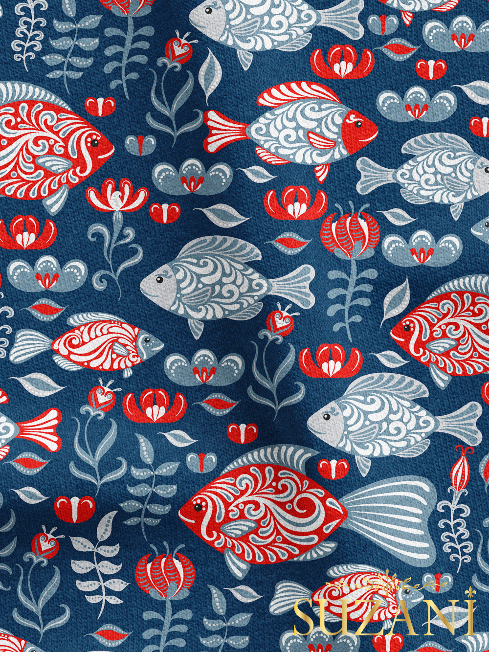 Balık Desenli Dijital Baskılı Kumaş