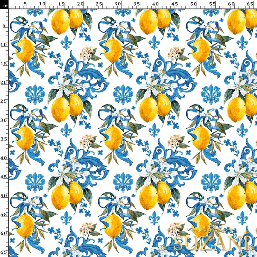 Barok Stil Limon Desenli Dijital Baskılı Kumaş