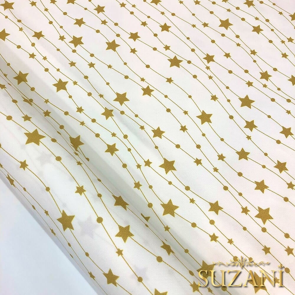 Beyaz Zemin Gold Yıldızlı Dijital Baskılı Kumaş