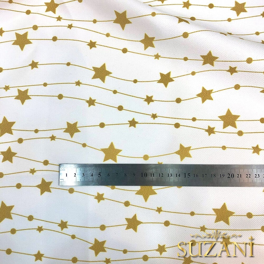 Beyaz Zemin Gold Yıldızlı Dijital Baskılı Kumaş
