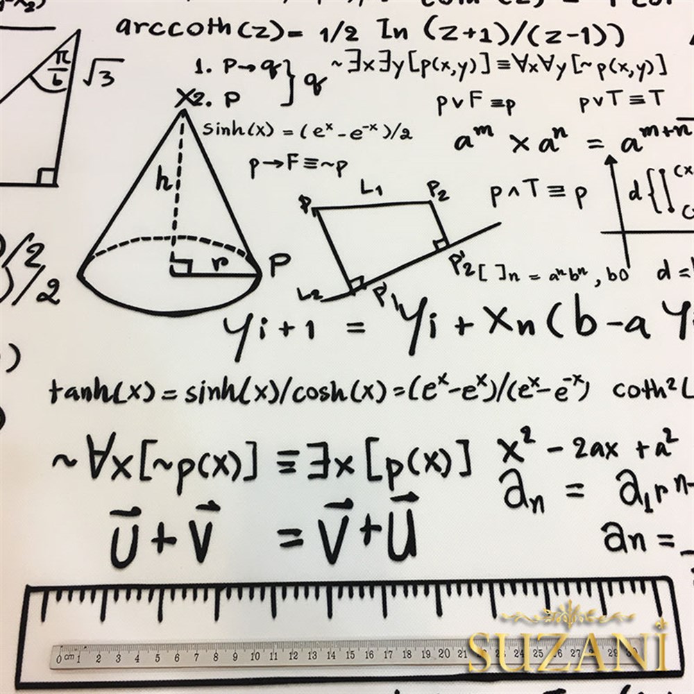 Beyaz Zemin Matematik Desenli Kumaş