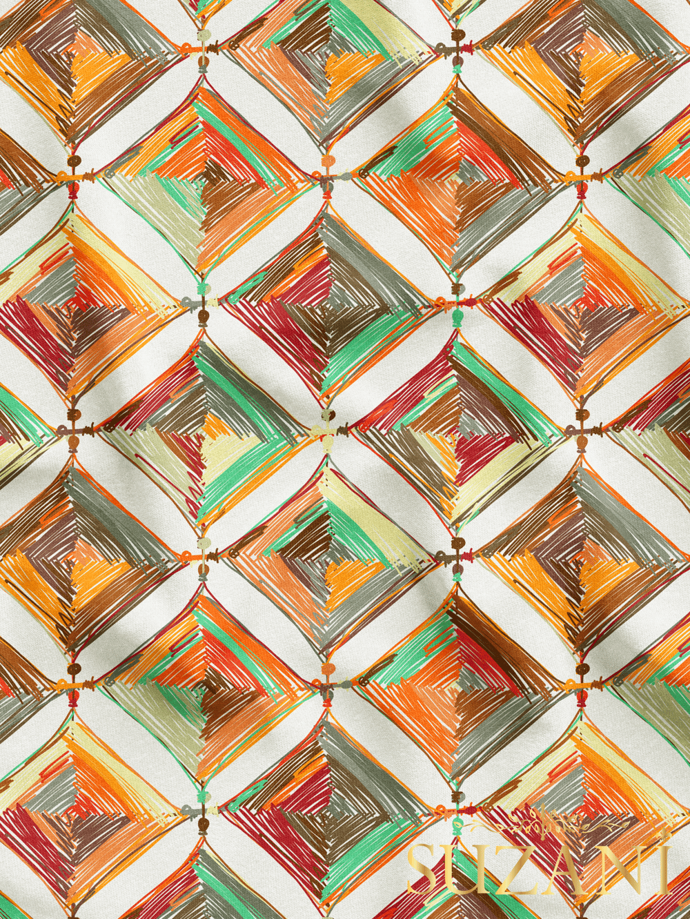 Beyaz Zemin Renkli Mandala Desenli Dijital Baskılı Kumaş