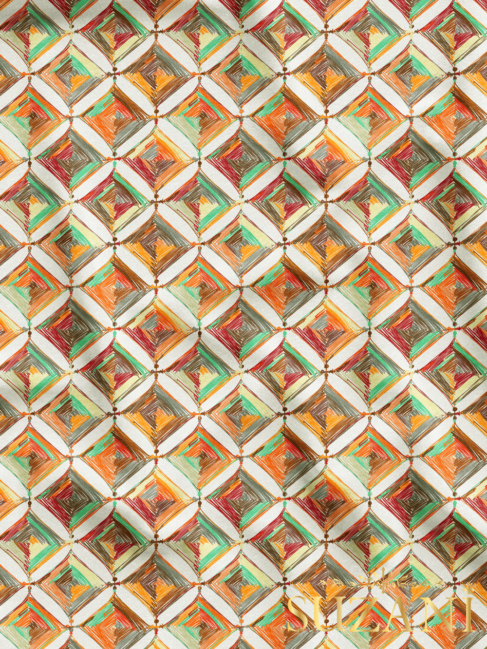 Beyaz Zemin Renkli Mandala Desenli Dijital Baskılı Kumaş