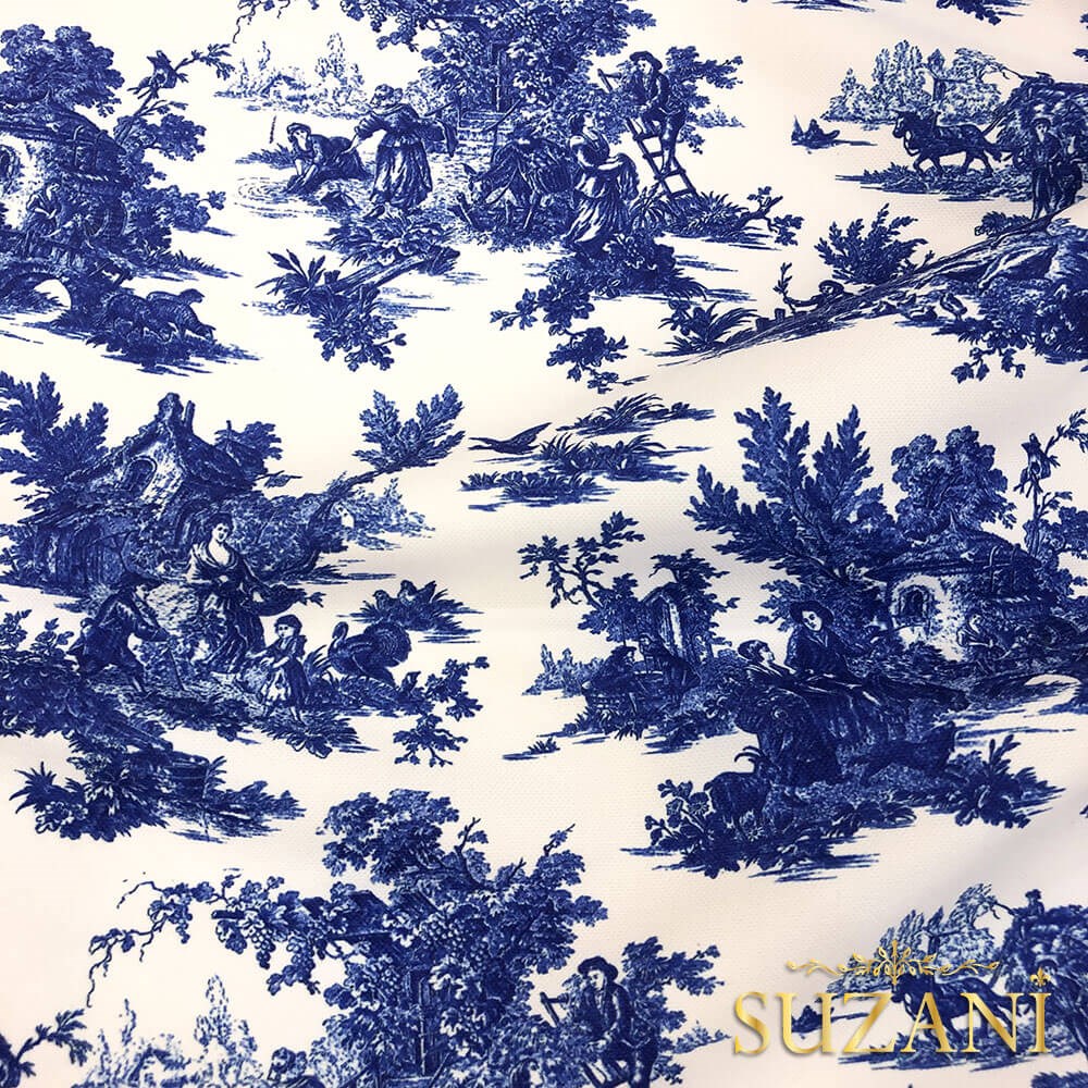 Blue Blanc Desenli Dijital Baskılı Kumaş