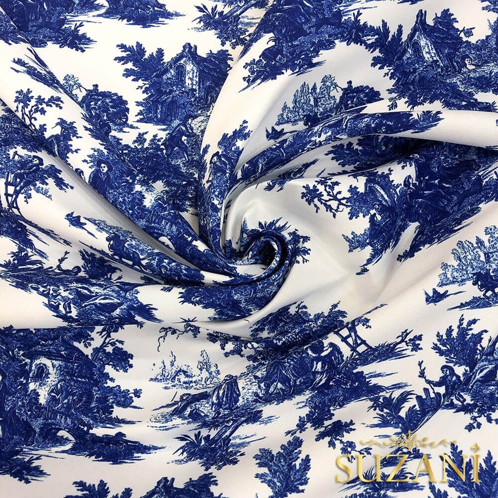Blue Blanc Desenli Dijital Baskılı Kumaş