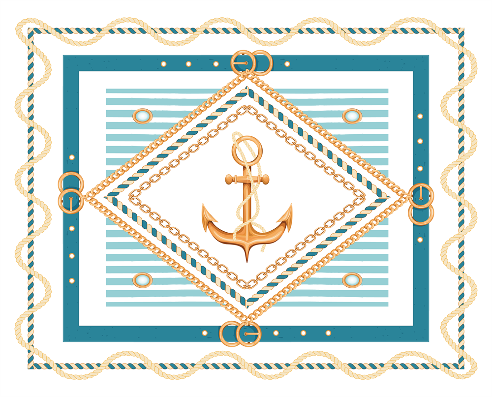 Çapa Desenli 3'lü Amerikan Servisi Kumaşı