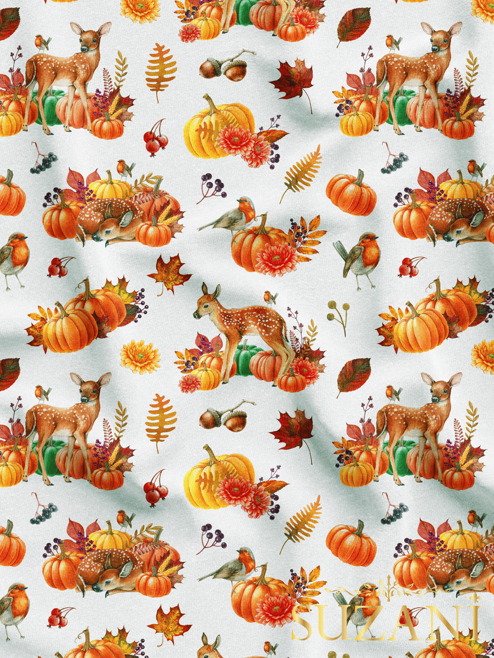 Ceylan ve Balkabağı Desenli Dijital Baskılı Kumaş