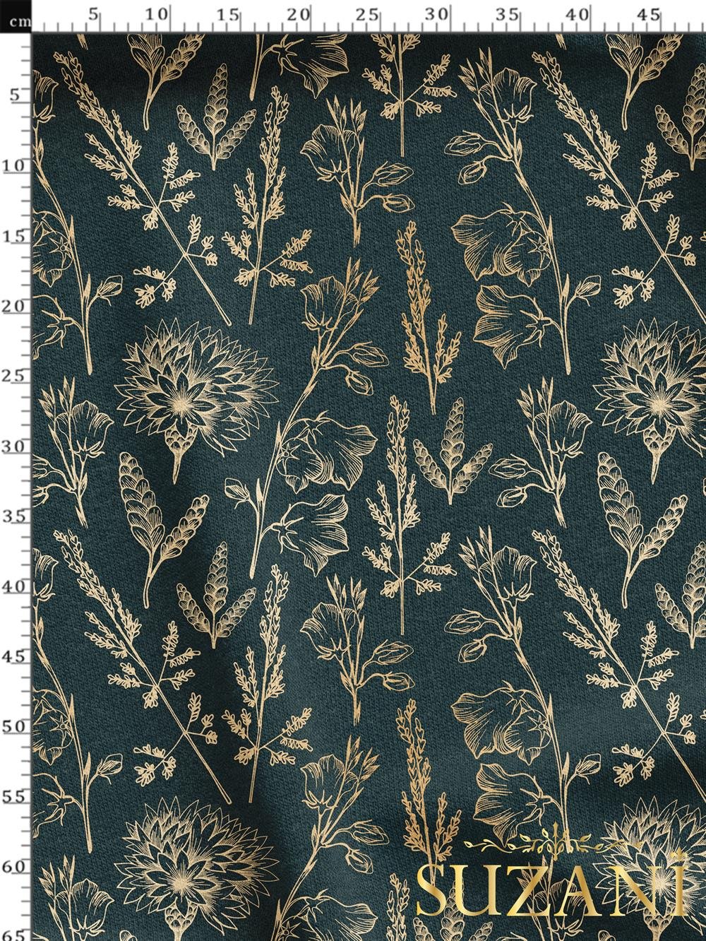 Çiçek Bahçesi Lacivert Zemin Desenli Dijital Baskılı Kumaş