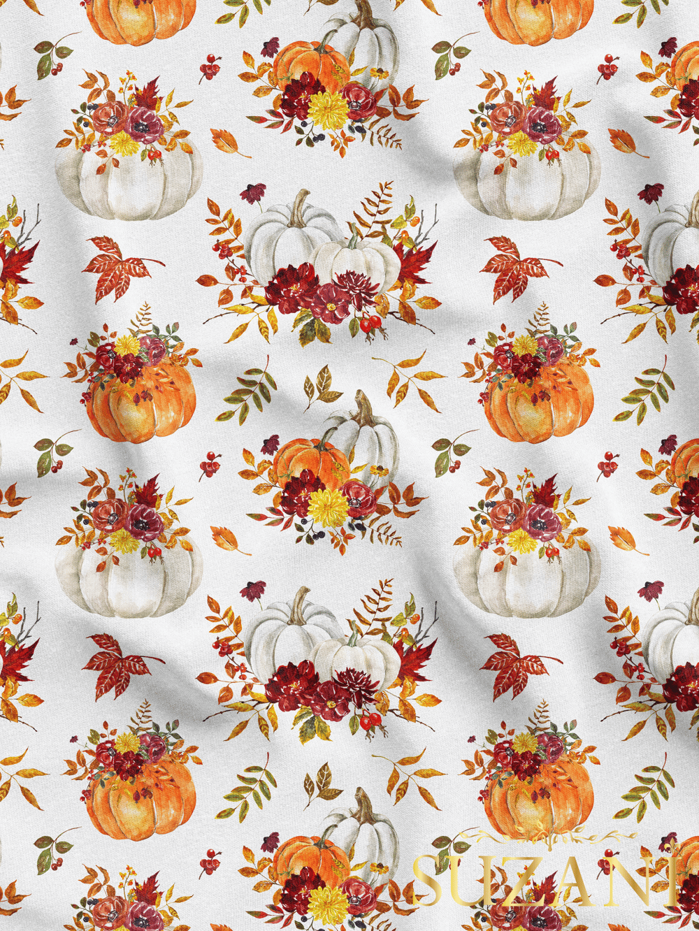 Çiçekli Balkabağı Desenli Dijital Baskılı Kumaş