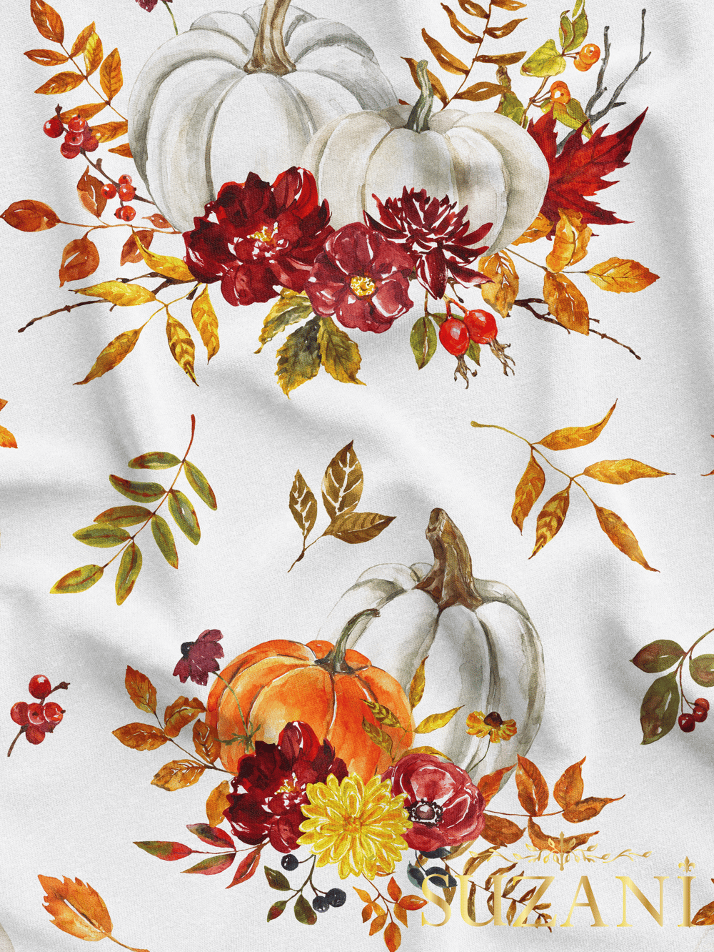 Çiçekli Balkabağı Desenli Dijital Baskılı Kumaş