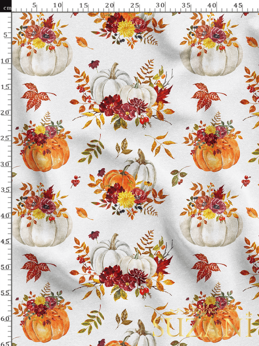 Çiçekli Balkabağı Desenli Dijital Baskılı Kumaş