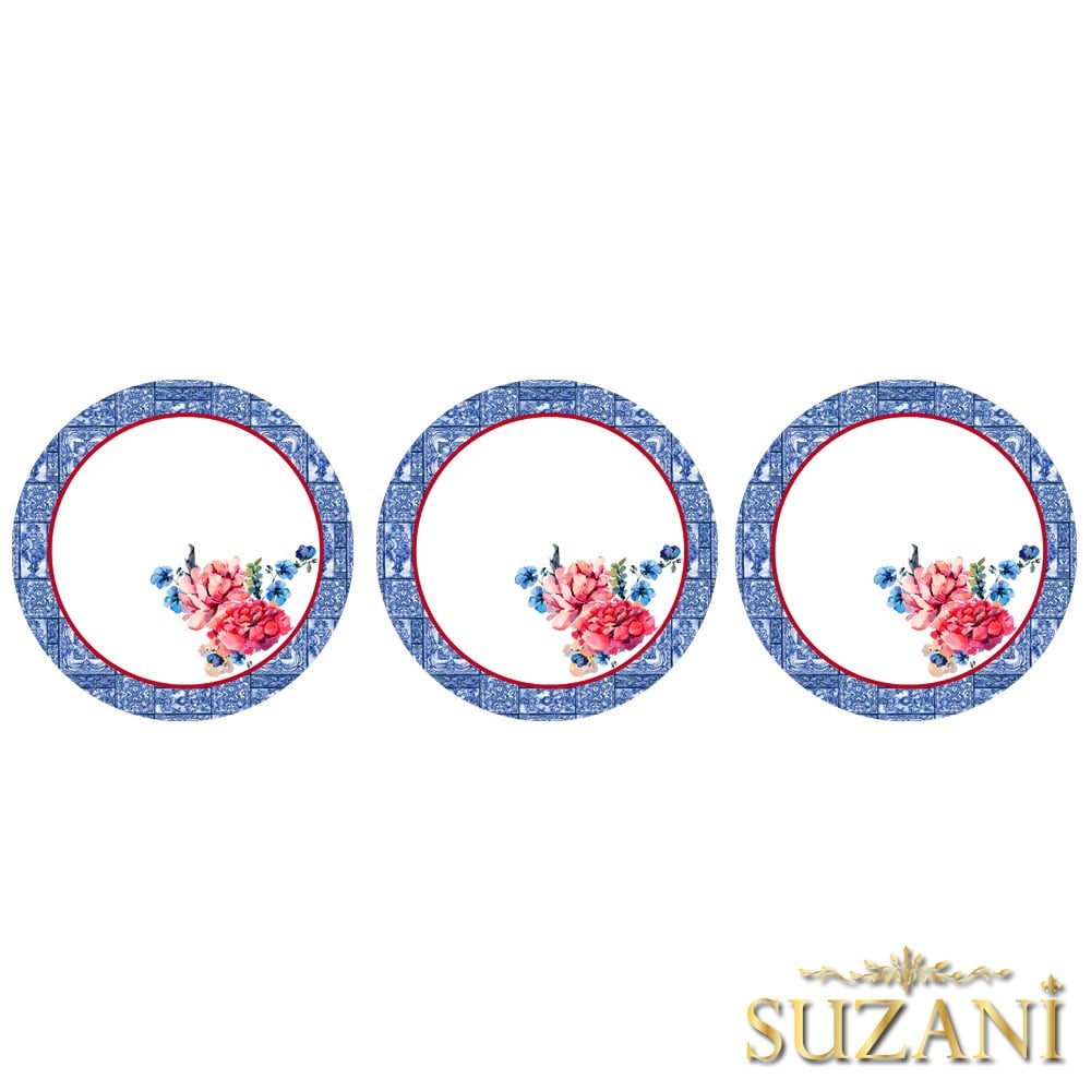 Çiçekli Karo Bordürlü Dikişsiz 3lü Supla Kumaşı