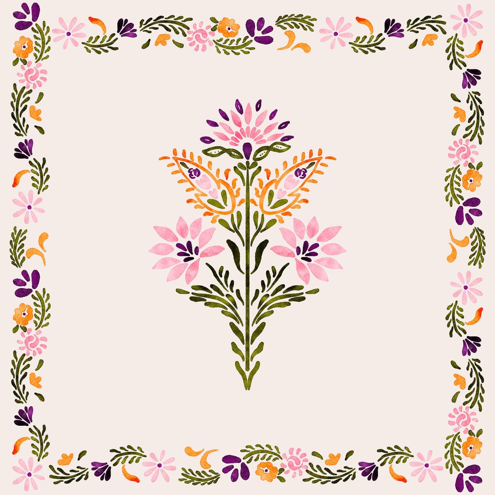 Çiçekli Şal Desenli 3'lü Pano Kumaş