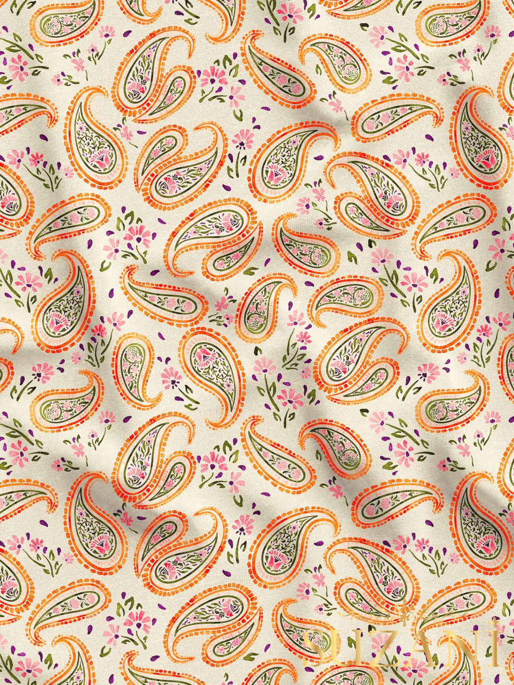 Çiçekli Şal Desenli Dijital Baskılı Kumaş