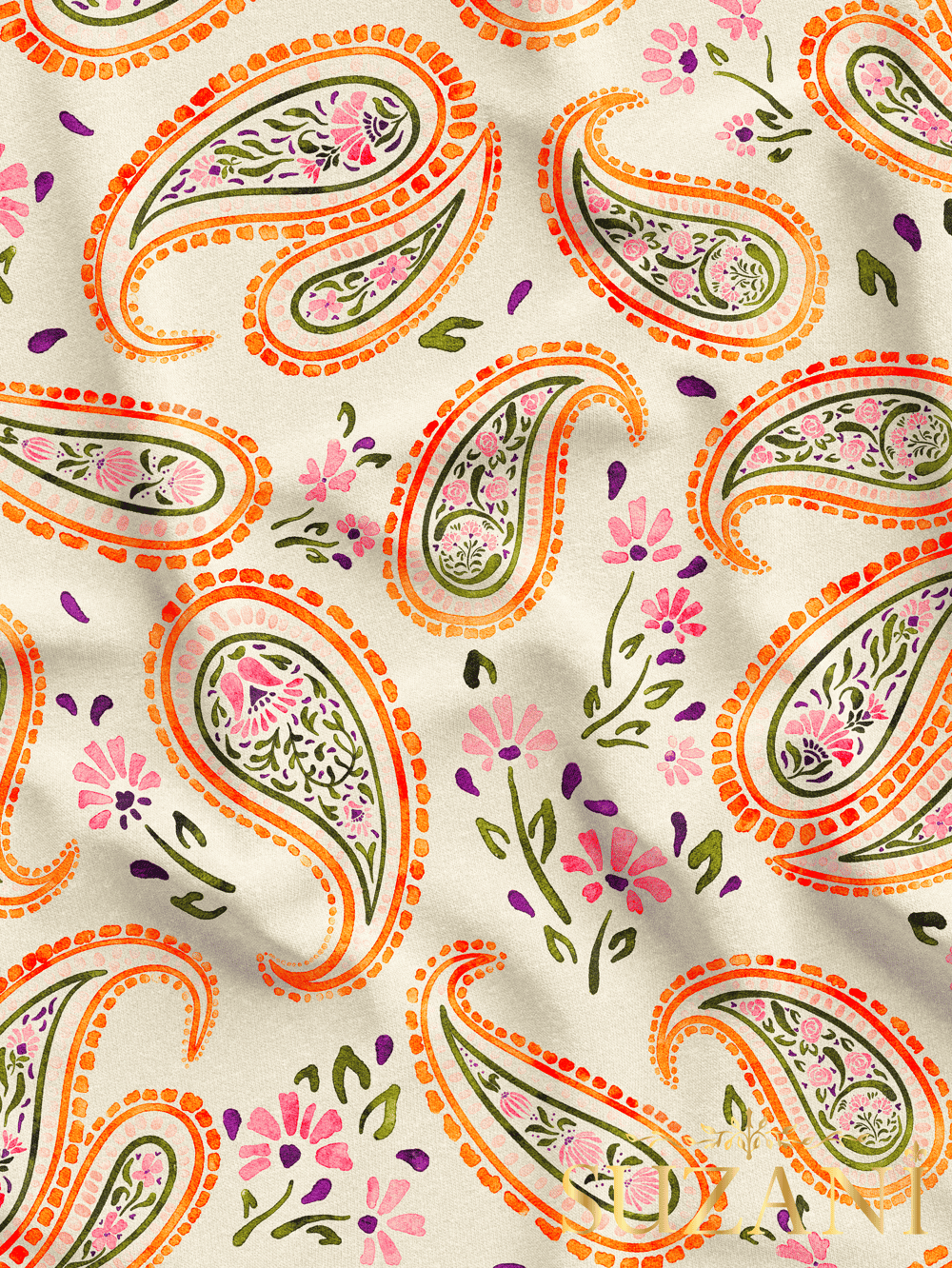 Çiçekli Şal Desenli Dijital Baskılı Kumaş