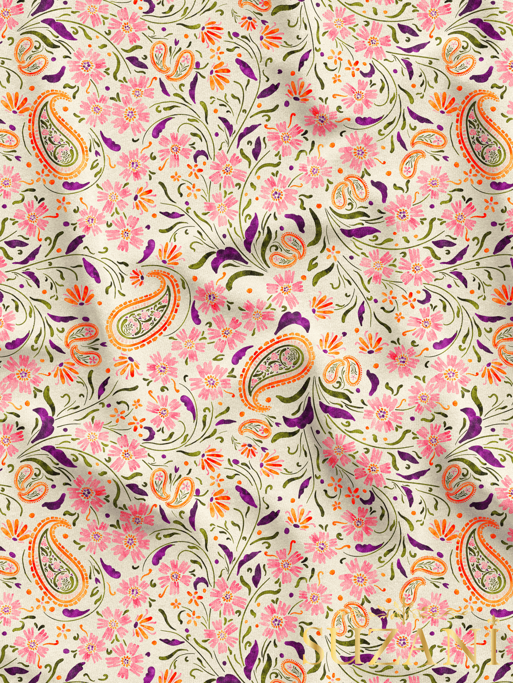 Çiçekli Şal Desenli Dijital Baskılı Kumaş