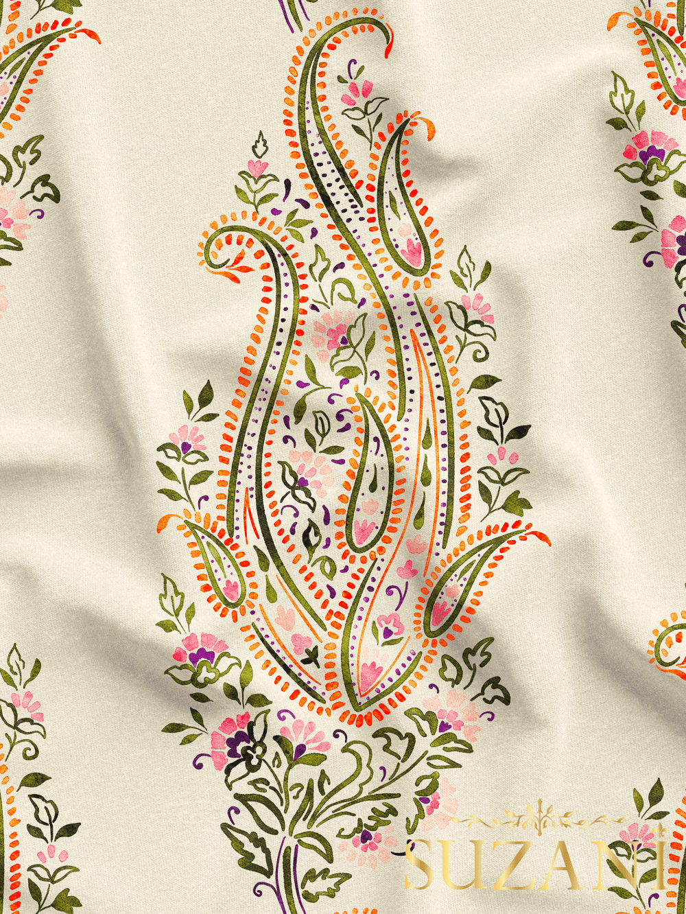 Çiçekli Şal Desenli Dijital Baskılı Kumaş