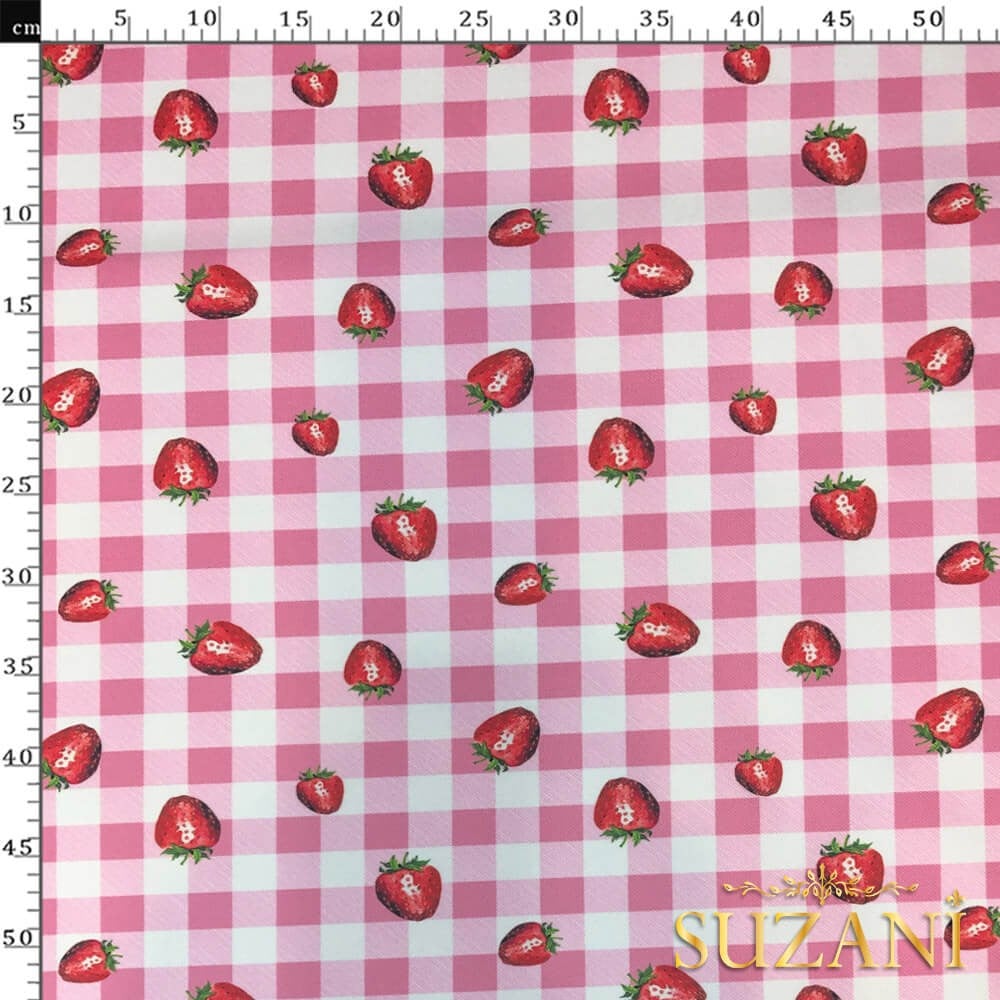 Çilek Pötikare Desenli Dijital Baskılı Kumaş