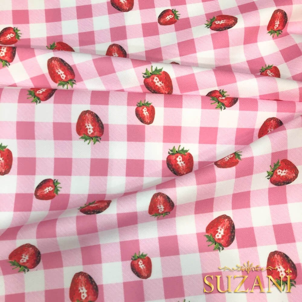 Çilek Pötikare Desenli Dijital Baskılı Kumaş