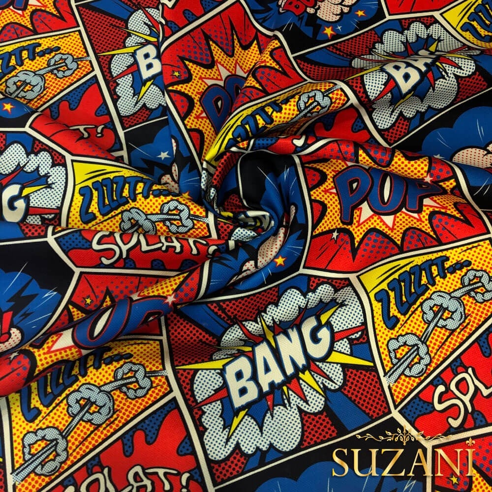 Çizgi Roman Popart Desenli Dijital Baskılı Kumaş