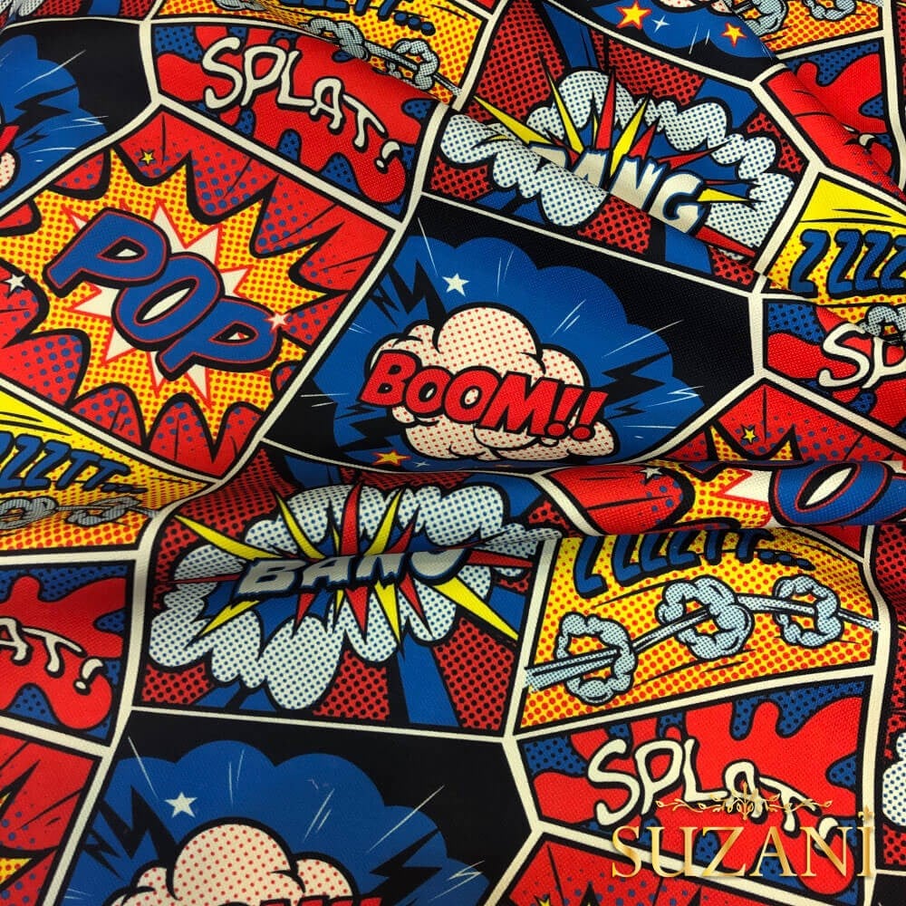 Çizgi Roman Popart Desenli Dijital Baskılı Kumaş