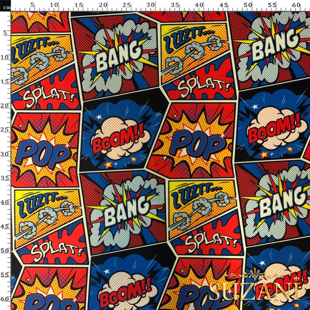 Çizgi Roman Popart Desenli Dijital Baskılı Kumaş