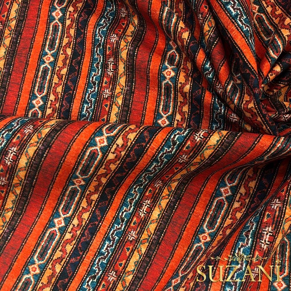 Çizgili Kilim Desenli Dijital Baskılı Kumaş