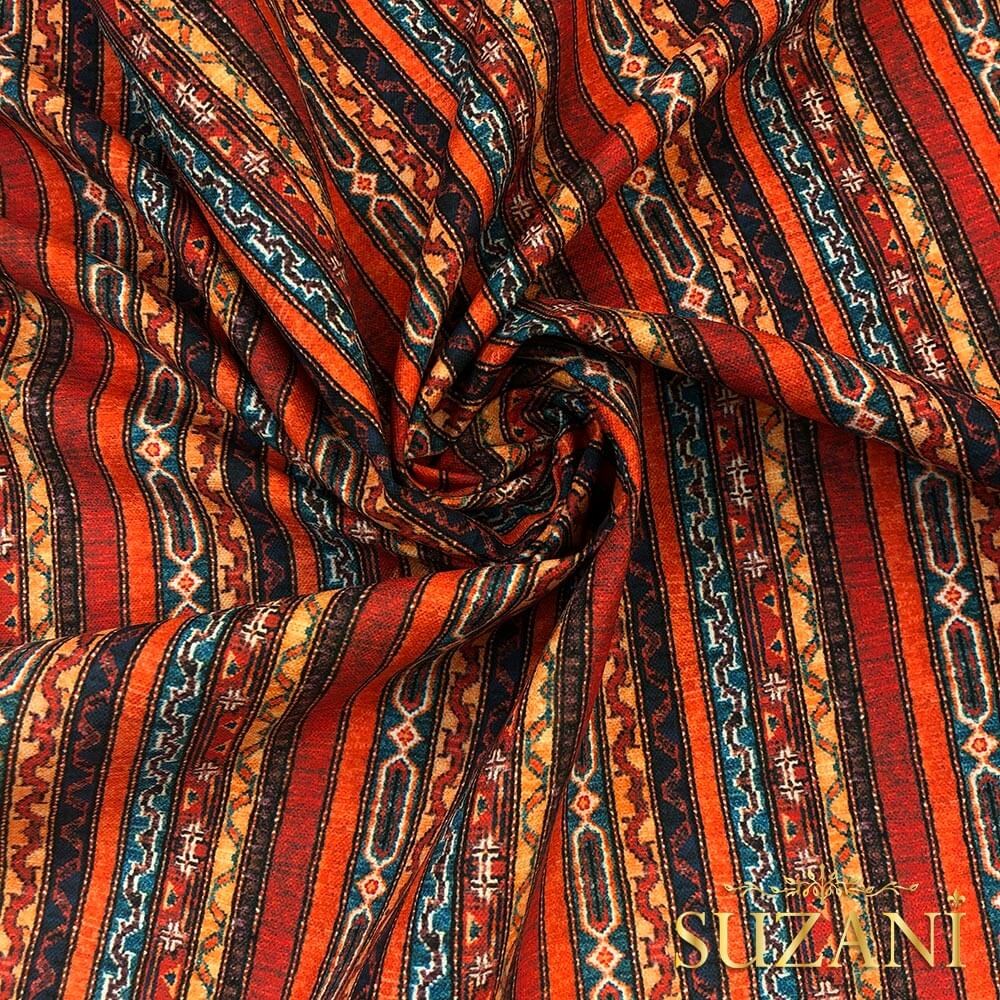 Çizgili Kilim Desenli Dijital Baskılı Kumaş