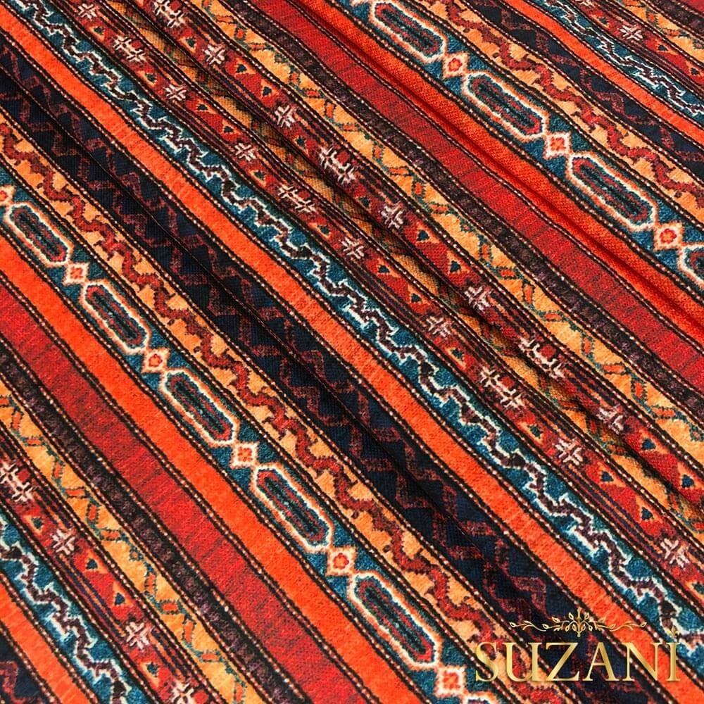 Çizgili Kilim Desenli Dijital Baskılı Kumaş