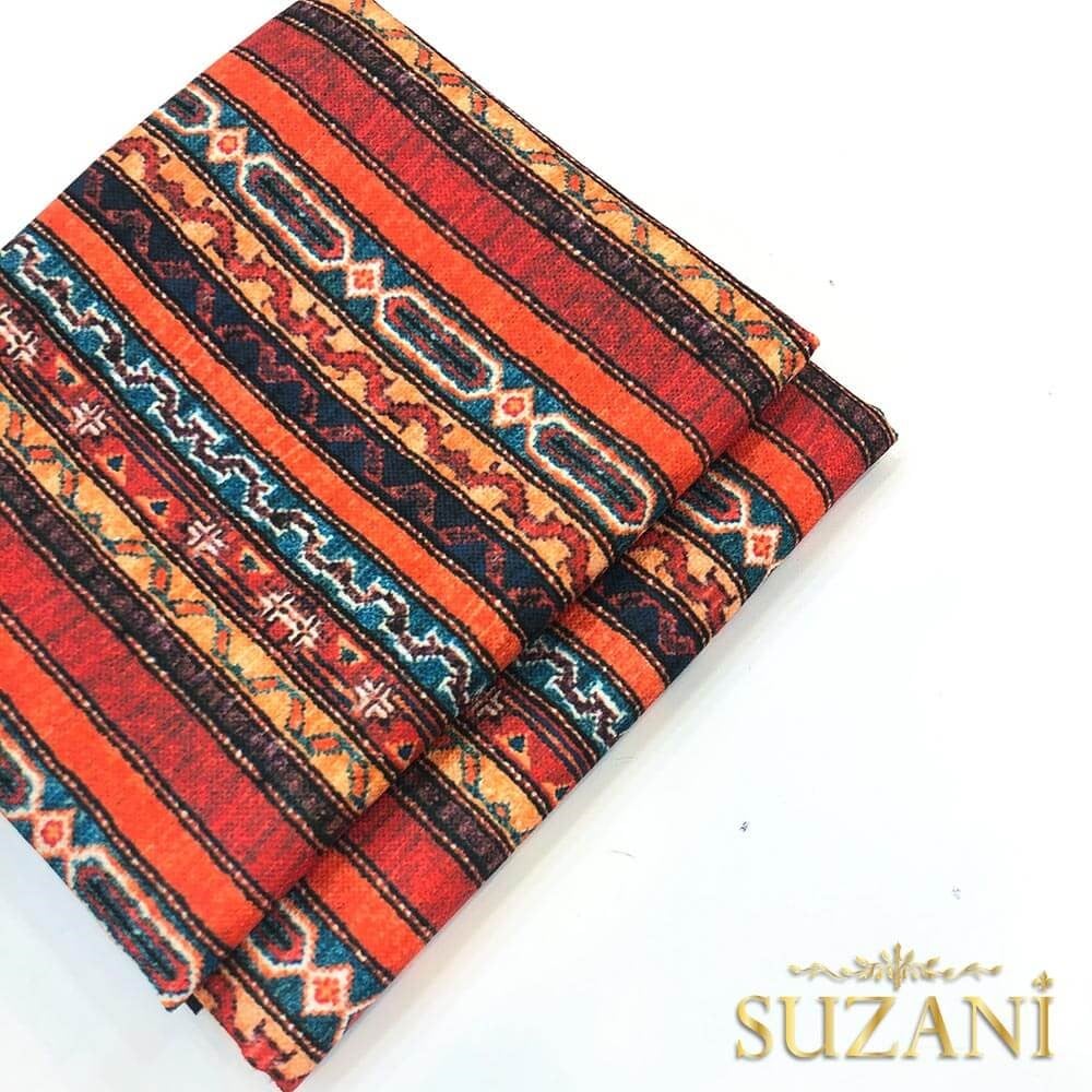 Çizgili Kilim Desenli Dijital Baskılı Kumaş