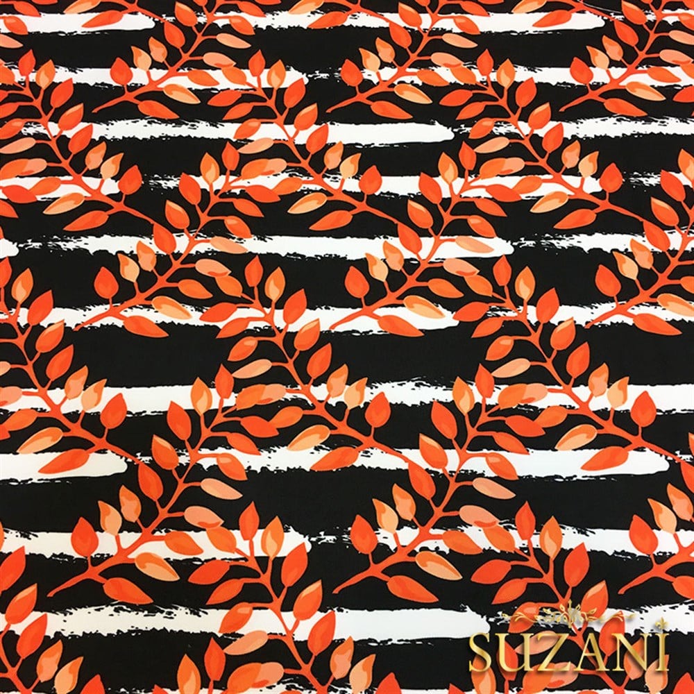Çizgili Turuncu Yapraklı Kumaş