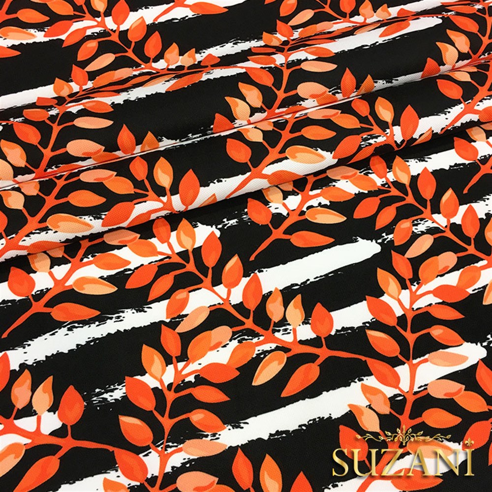 Çizgili Turuncu Yapraklı Kumaş