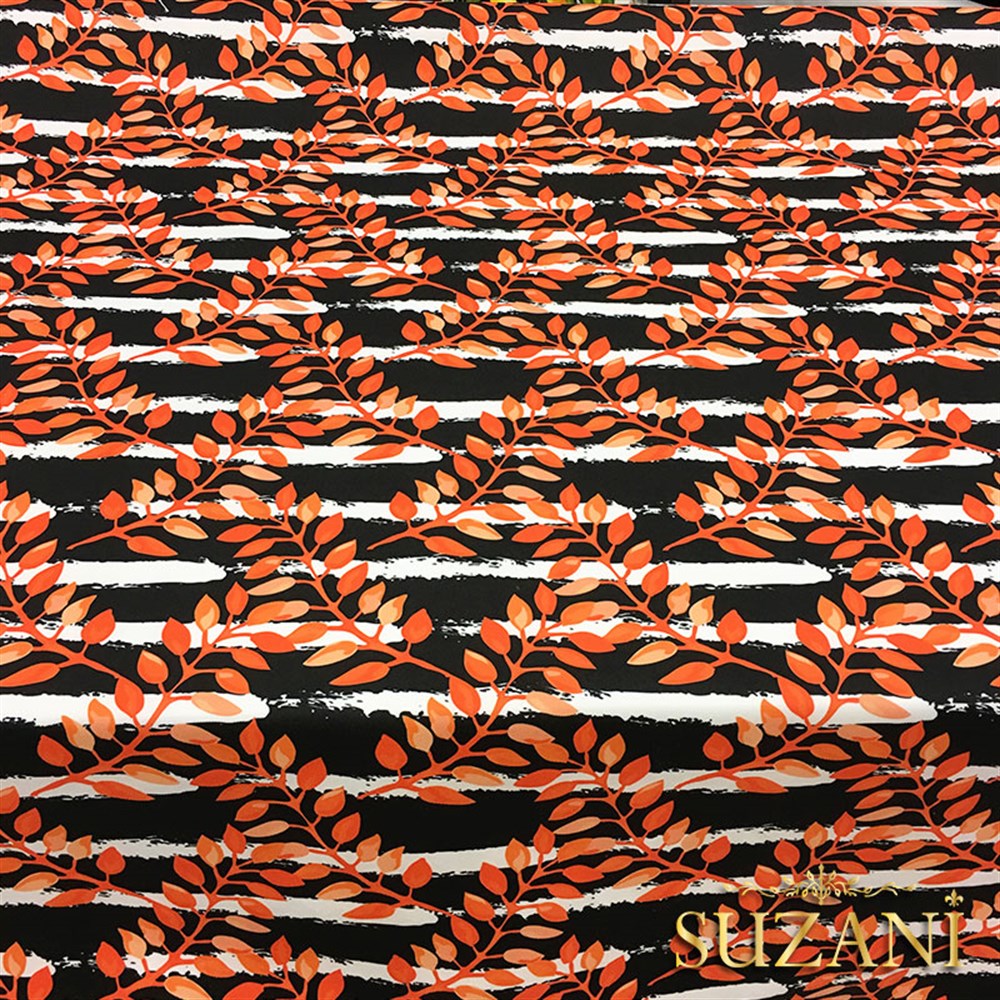 Çizgili Turuncu Yapraklı Kumaş