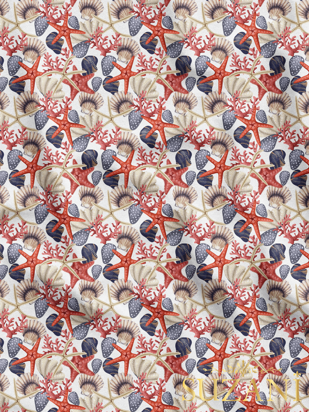 Deniz Yıldızı Desenli Dijital Baskılı Kumaş