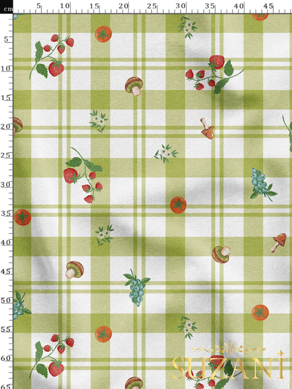 Ekose Kareli Sebze Desenli Dijital Baskılı Kumaş