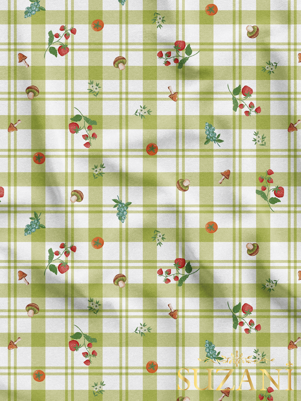 Ekose Kareli Sebze Desenli Dijital Baskılı Kumaş