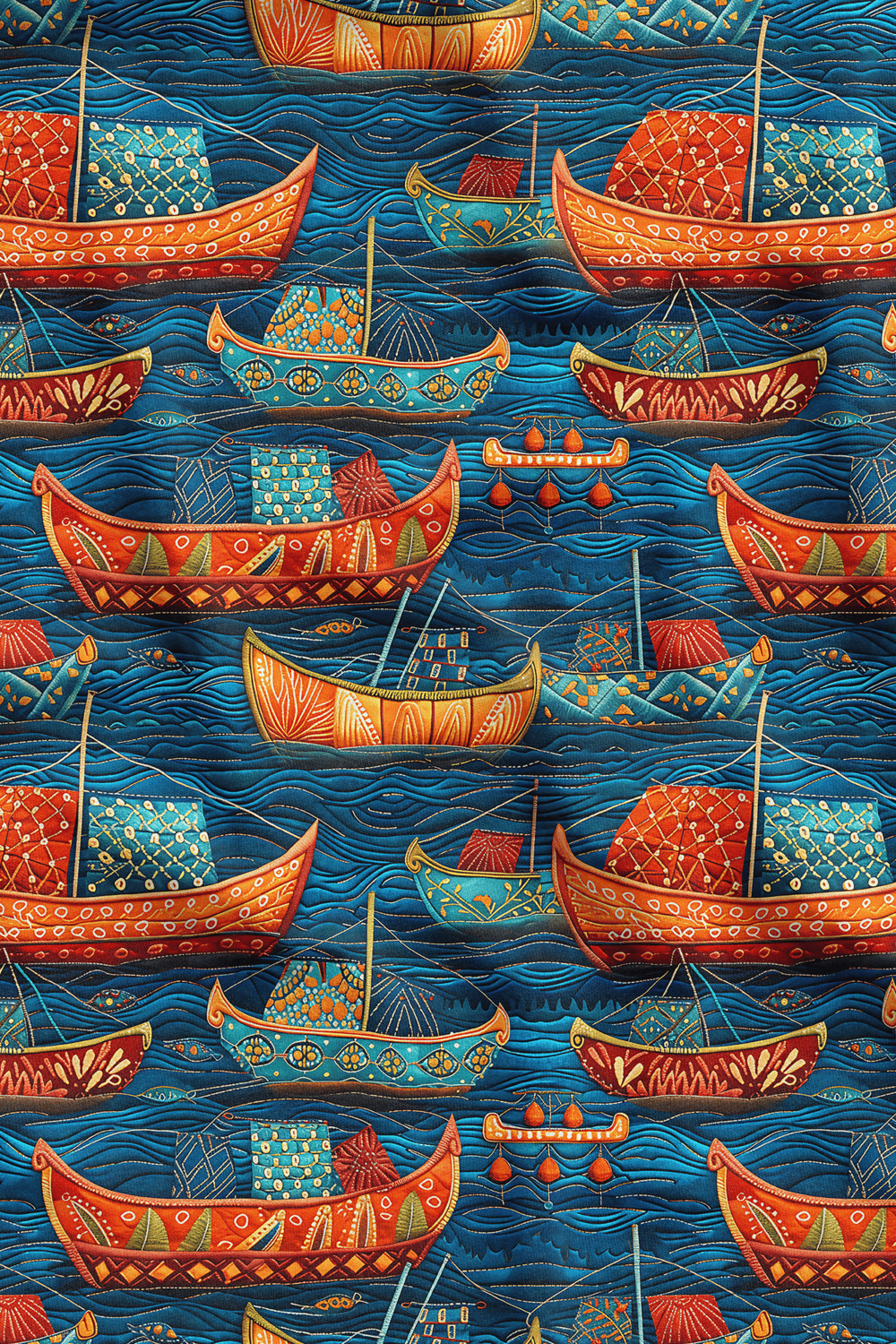 Etnik Gemi Desenli Dijital Baskılı Kumaş