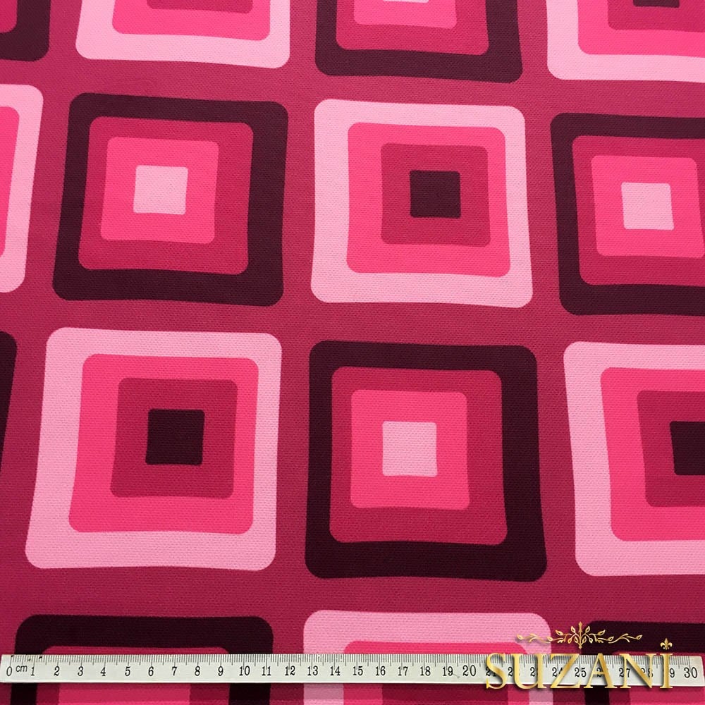 Fuşya Pembe Geometrik Vintage Desenli Kumaş