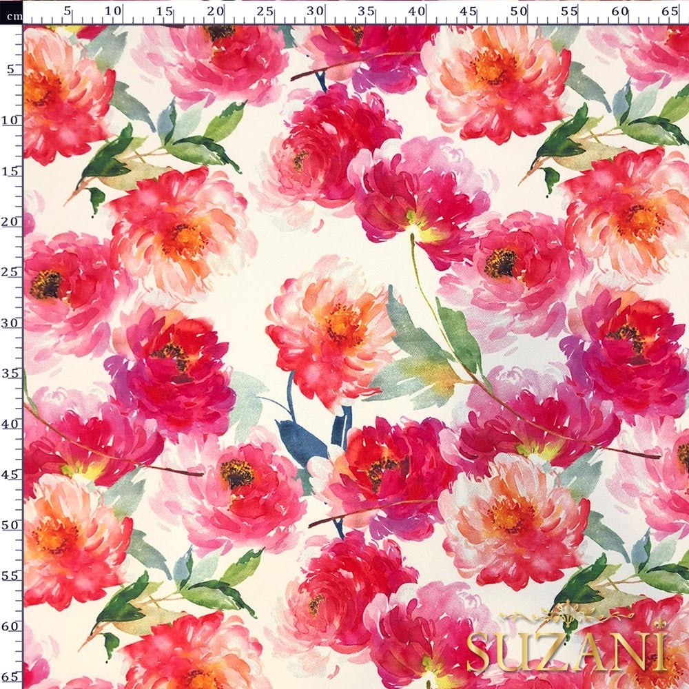 Fuşya Soft Çiçekli Dijital Baskılı Kumaş