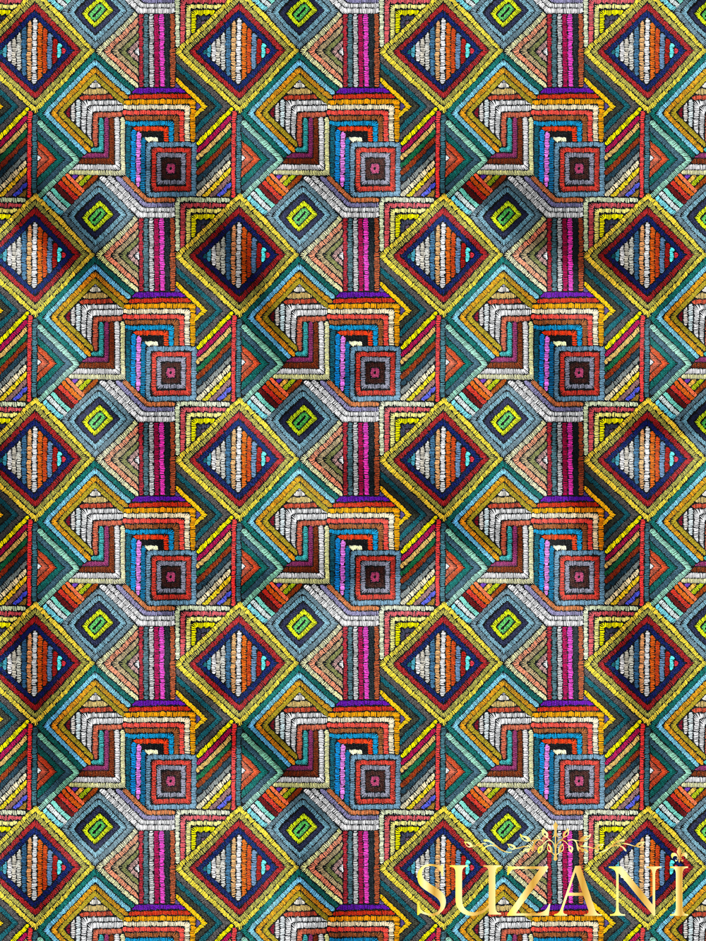 Geometrik Patchwork Desenli Dijital Baskılı Kumaş