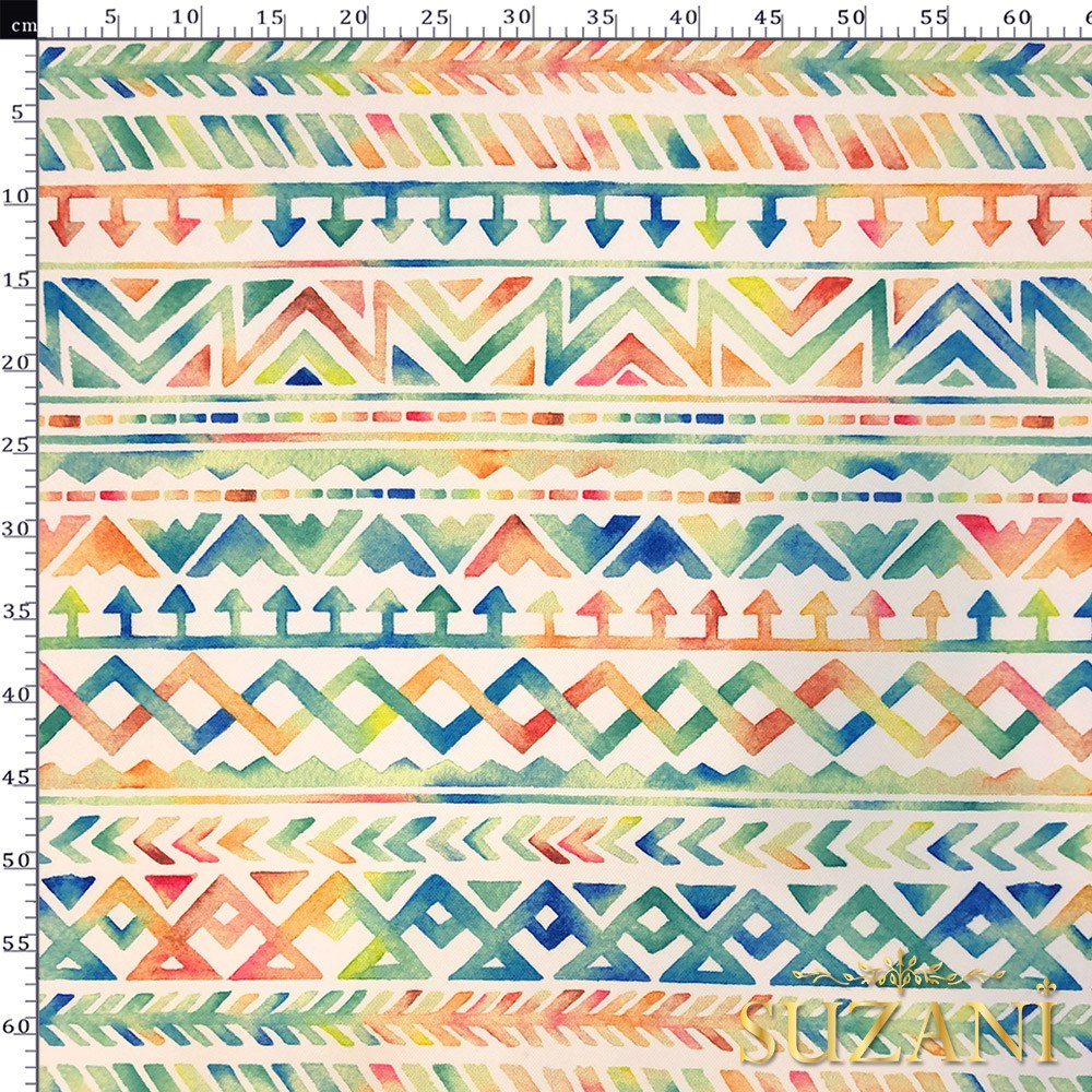 Geometrik Suluboya Çizgili Dijital Baskılı Kumaş