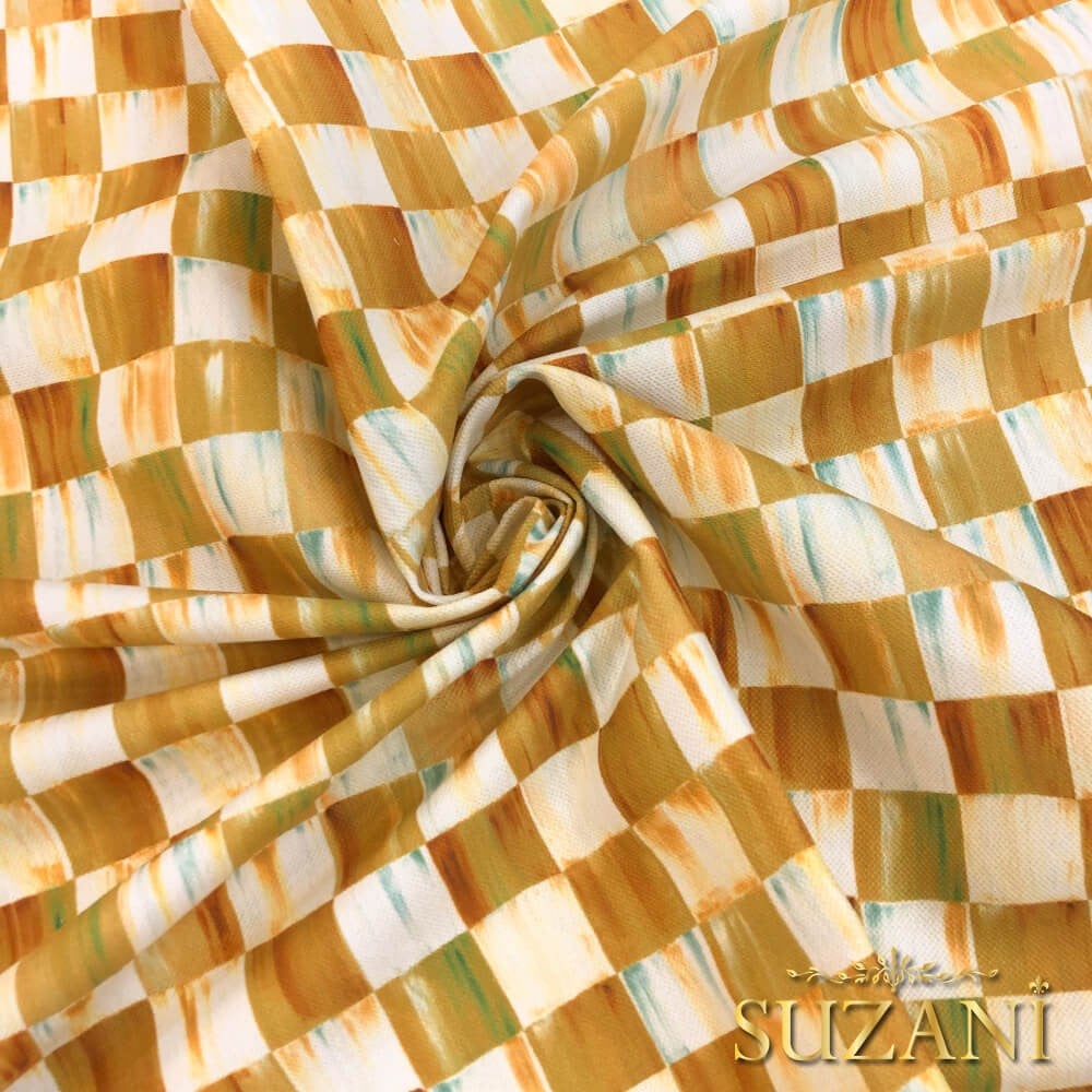 Gold Dama Desenli Dijital Baskılı Kumaş