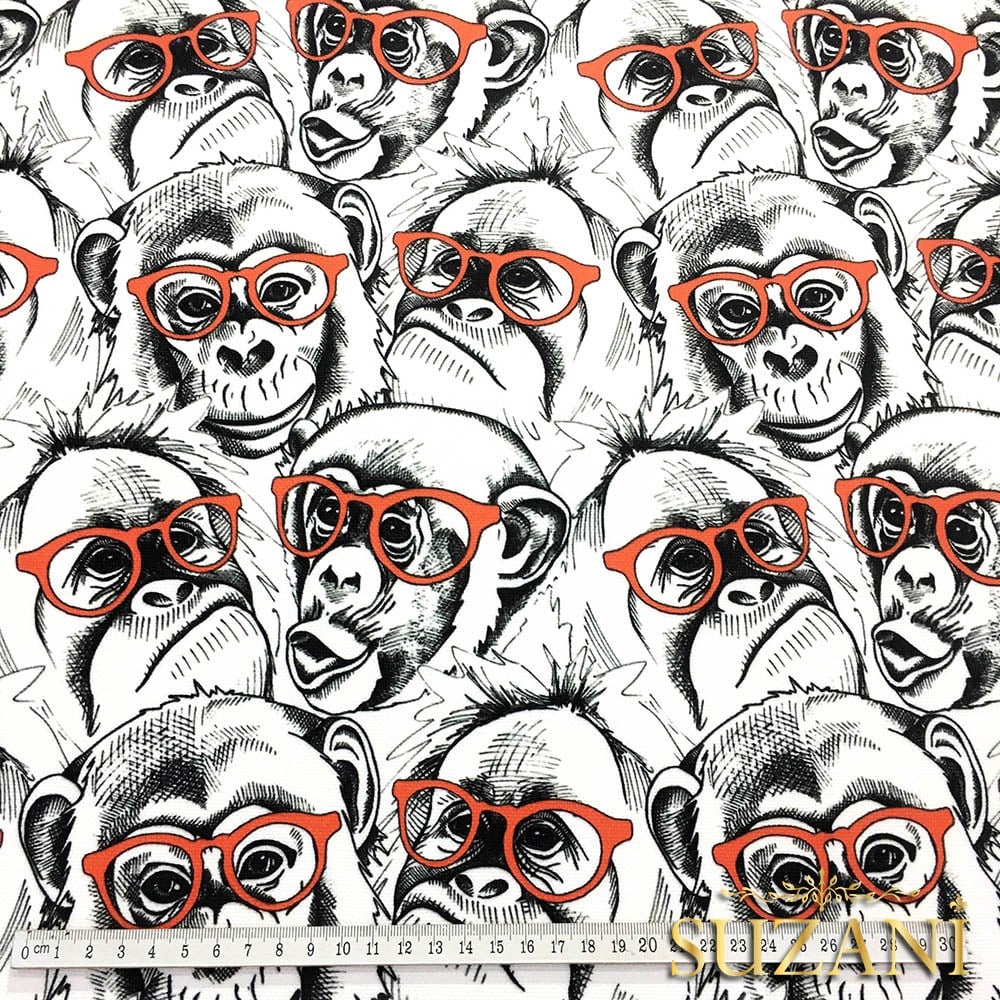 Gözlüklü Maymunlar Pop Art Desenli Kumaş