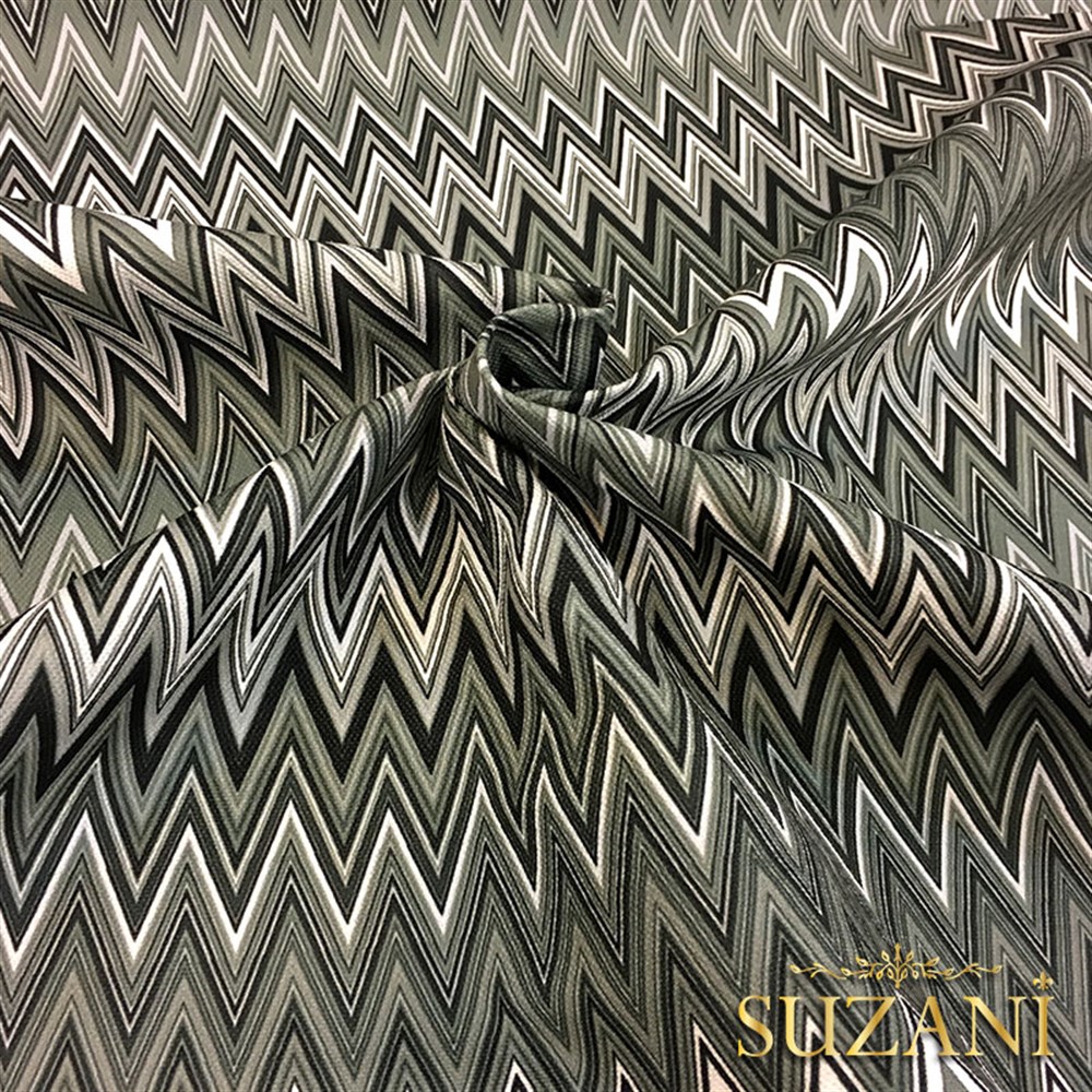 Zigzag Desenli Dijital Baskılı Kumaş(Yeşil)