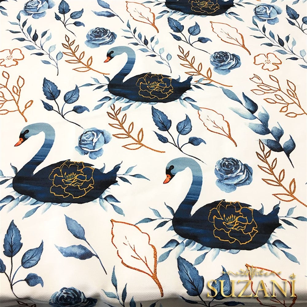 İndigo Gold Kuğu Desenli Kumaş