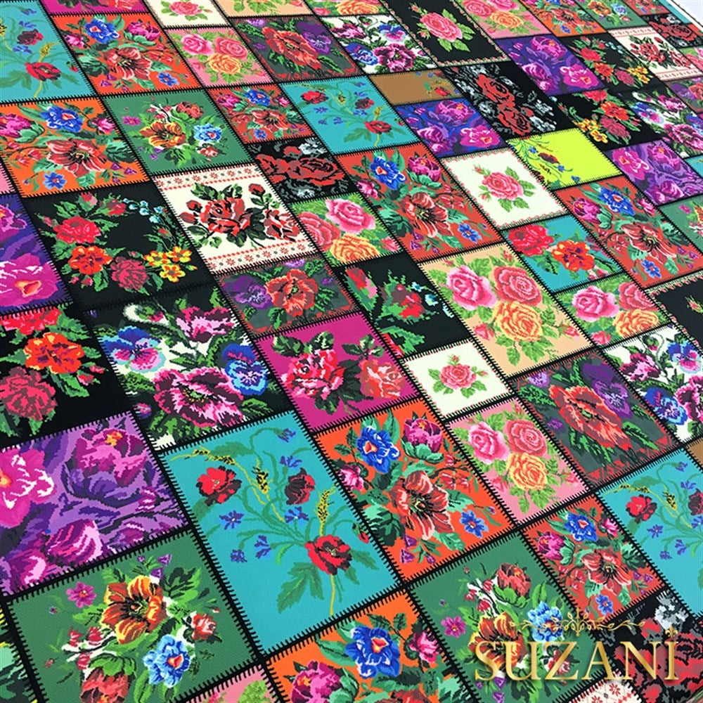 Kanaviçe Patchwork Desenli Kumaş
