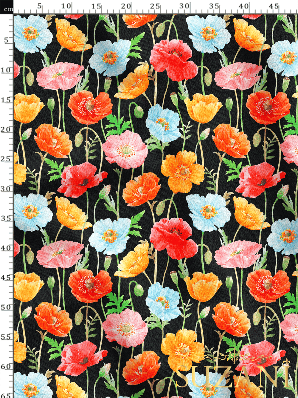 Gelincik Çiçek Desenli Dijital Baskılı Kumaş