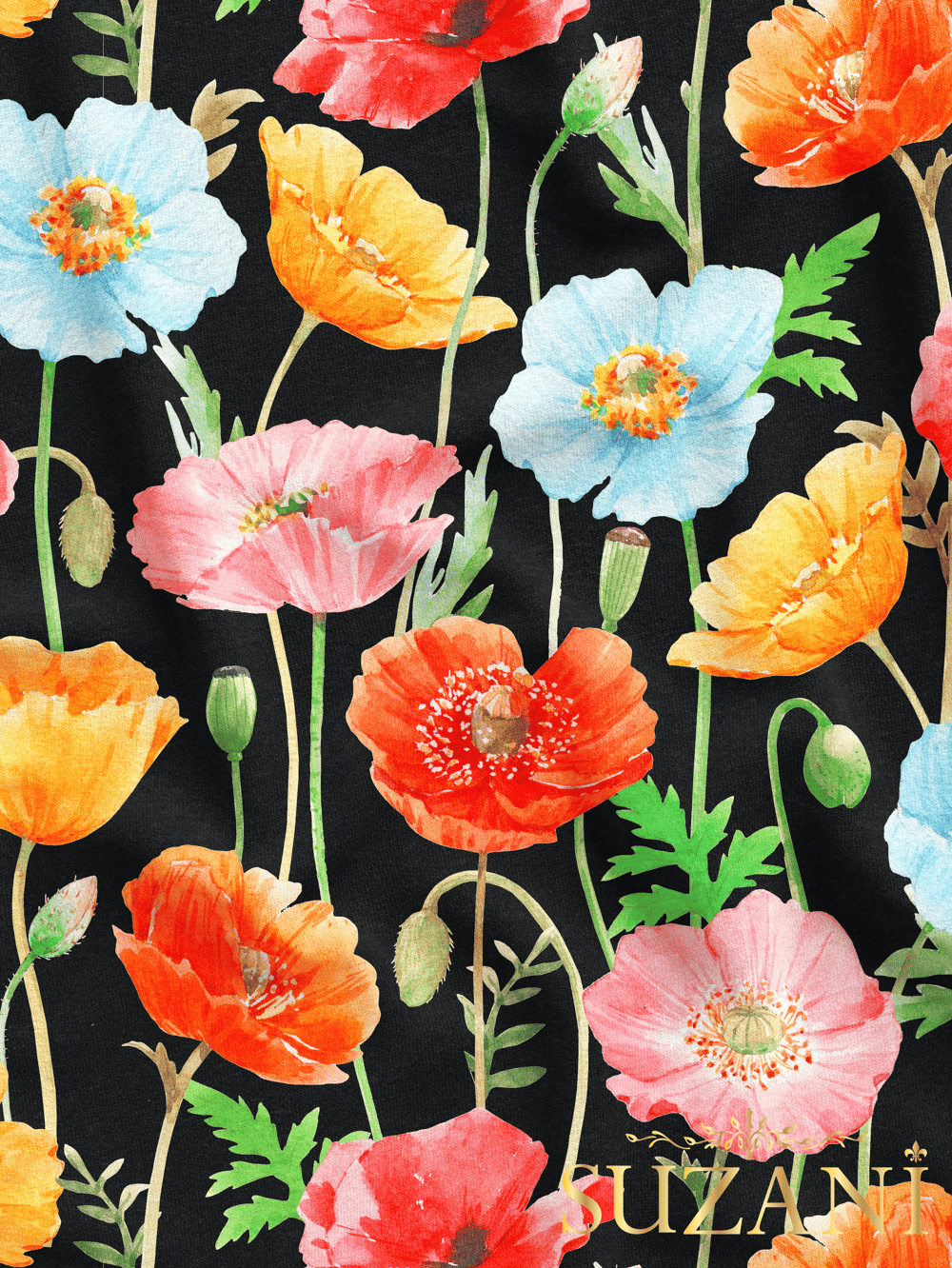 Gelincik Çiçek Desenli Dijital Baskılı Kumaş