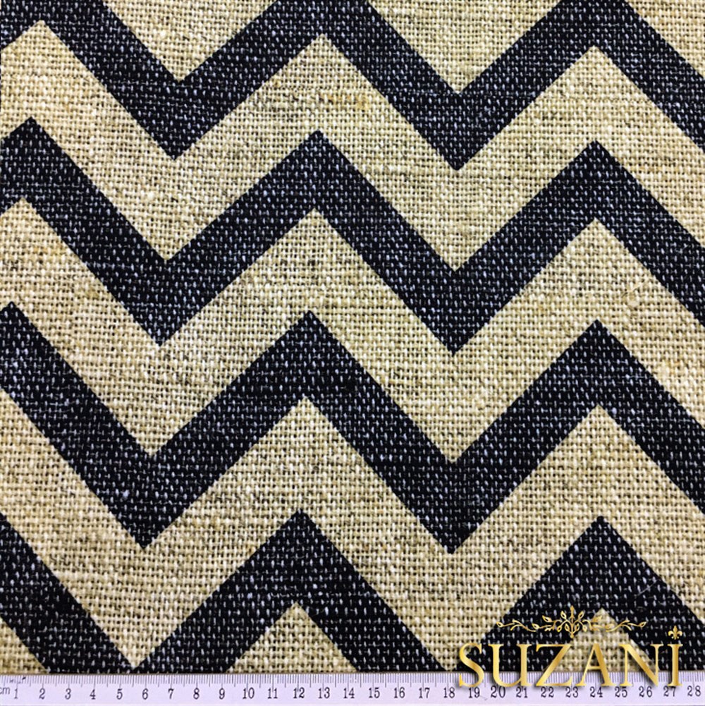 Keten Efekt Siyah Zigzag Desenli Kumaş