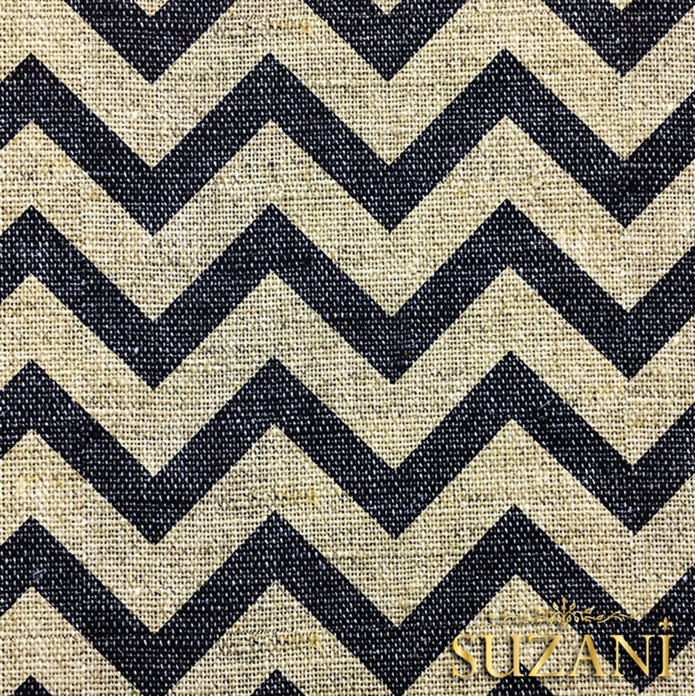 Keten Efekt Siyah Zigzag Desenli Kumaş